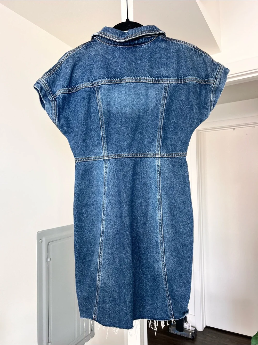 Free People The City Asymmetrical Denim Mini Dress Size XS